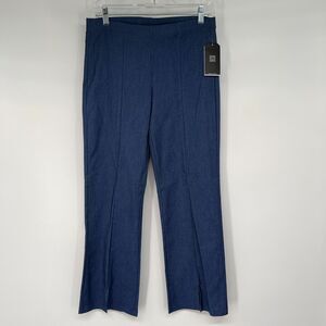 NWT Clara Sun Woo Ankle Pants Womens L Navy Blue Center Seam Front Slit Pull On